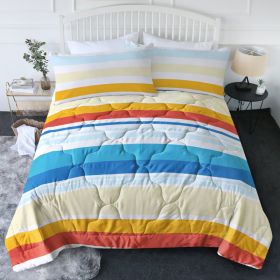 3pcs Soft And Comfortable Bedding Comforter Set Items With Rainbow Stripes, Including One Comforter Set And Two Pillowcases, Suitable For All Seasons (Option: Queen-white)