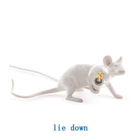 Creative Nordic Resin Mouse Table Lamp with Warm LED Light (type: US-lie down, Color: White)
