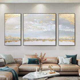 Hand-Painted Abstract Gold Foil Landscape Canvas Art for Home Decor (size: 35X70cmX2P+70X70cm)