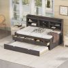 Twin Wooden Bed with Bookshelf Headboard, Storage Drawers & Trundle