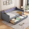 Modern Twin Linen Daybed with LED Headboard, USB & Storage Drawers