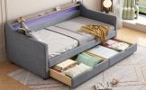 Modern Twin Linen Daybed with LED Headboard, USB & Storage Drawers