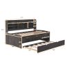 Twin Wooden Bed with Bookshelf Headboard, Storage Drawers & Trundle