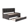 Twin Wooden Bed with Bookshelf Headboard, Storage Drawers & Trundle