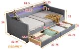 Modern Twin Linen Daybed with LED Headboard, USB & Storage Drawers