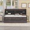 Twin Wooden Bed with Bookshelf Headboard, Storage Drawers & Trundle
