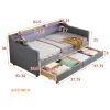 Modern Twin Linen Daybed with LED Headboard, USB & Storage Drawers