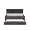 Twin Wooden Bed with Bookshelf Headboard, Storage Drawers & Trundle