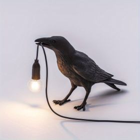 Bird-Shaped Resin Table Lamp with Warm Light and Touch Control (Color: black)