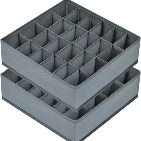 Collapsible 24-Compartment Sock Drawer Organizer – Grey, Space-Saving (Color: Gray 2*24 Cells)