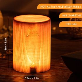 Solid Wood LED Bedside Lamp – Warm Light with USB Charging (Ships From: China, Lampshade Color: Basic A)