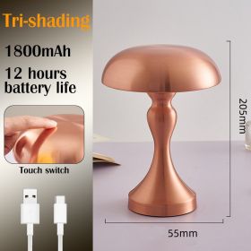 Nordic Mushroom LED Lamp – Rechargeable Touch Dimmable Ambient Light (Emitting Color: B- Rose Gold, Ships From: CN)