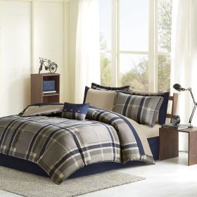 Intelligent Design Robbie Plaid Comforter Set with Sheets – Navy & Taupe, Twin/Twin XL (Color: as Pic)