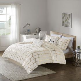 Raina Gold Metallic Geometric Comforter Set – Full/Queen (Color: as Pic)