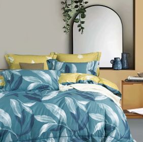 Tropical Banana Leaves Reversible Comforter Set – Coastal Blue & Yellow (size: queen)