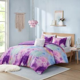 Cassiopeia Watercolor Tie Dye Comforter Set with Faux Fur Pillow – Full/Queen (Color: as Pic)