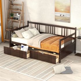 Twin Size Pine Wood Daybed with Storage Drawers – Multi-Functional Sofa & Bed (Color: Espresso)
