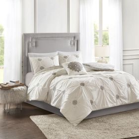 Malia 4-Piece Embroidered Cotton Reversible Duvet Cover Set (Color: as Pic)