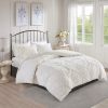 Viola 3-Piece Tufted Cotton Chenille Damask Duvet Cover Set – White, OEKO-TEX