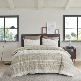 Mila Farmhouse Cotton Duvet Cover Set with Tufted Chevron Chenille – King/Cal King (Color: as Pic)