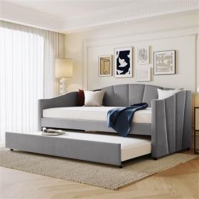 Velvet Twin Daybed with Pull-Out Trundle – Space-Saving & Durable (Color: as picture)