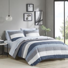 Jaxon Modern Stripe Comforter & Sheet Set – Grey & Navy, Twin (Color: as Pic)