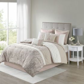 Shawnee Pieced Damask 8-Piece Comforter Set – Blush & Taupe, King (Color: as Pic)