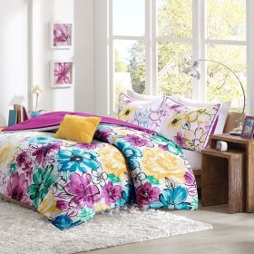Olivia Asymmetrical Floral Comforter Set – Vibrant Floral, King/Cal King (Color: as Pic)