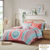 Loretta Medallion Boho Comforter & Sheet Set – Coral & Aqua, Full