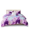 Cassiopeia Watercolor Tie Dye Comforter Set with Faux Fur Pillow – Full/Queen
