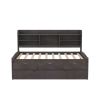Twin Wooden Bed with Bookshelf Headboard, Storage Drawers & Trundle