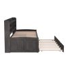 Twin Wooden Bed with Bookshelf Headboard, Storage Drawers & Trundle