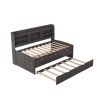 Twin Wooden Bed with Bookshelf Headboard, Storage Drawers & Trundle
