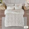 Viola 3-Piece Tufted Cotton Chenille Damask Duvet Cover Set – White, OEKO-TEX