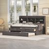 Twin Wooden Bed with Bookshelf Headboard, Storage Drawers & Trundle