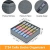 Collapsible 24-Compartment Sock Drawer Organizer – Grey, Space-Saving